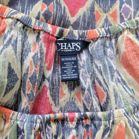 Chaps Womens Top 1X Plus Tunic 3/4 Sleeve On Off Shoulder Blue Geometric GEO247E - Picture 8 of 10